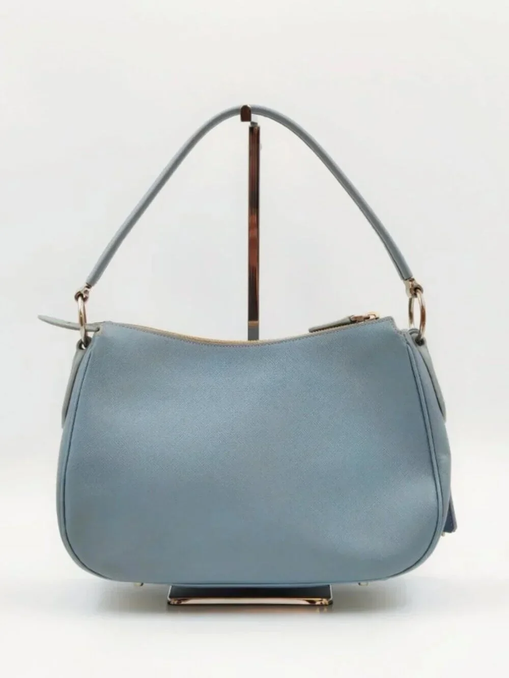 Prada Saffiano Lux Light Blue Leather Shoulder Bag Hobo Purse